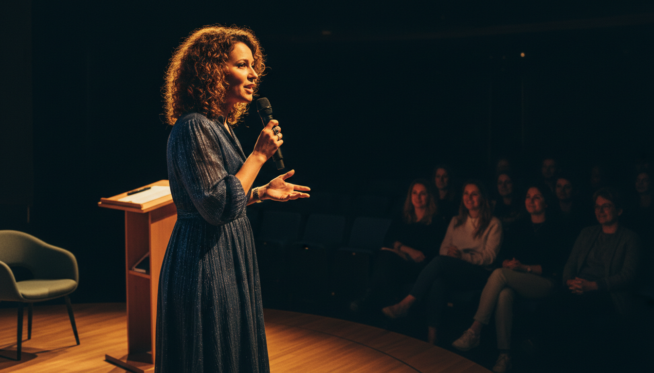 Diana speaking at an event about women empowerment and mindset transformation