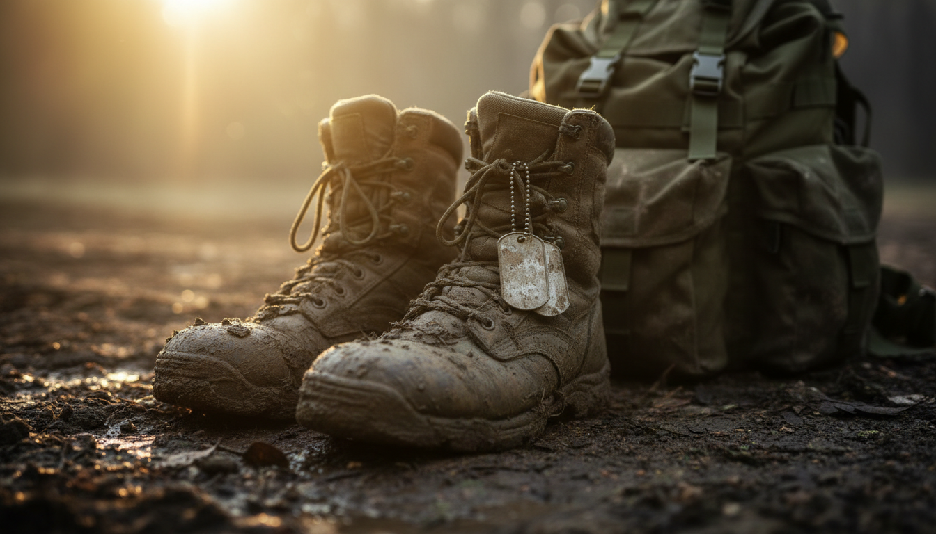 Tactical boots and dog tags representing commitment