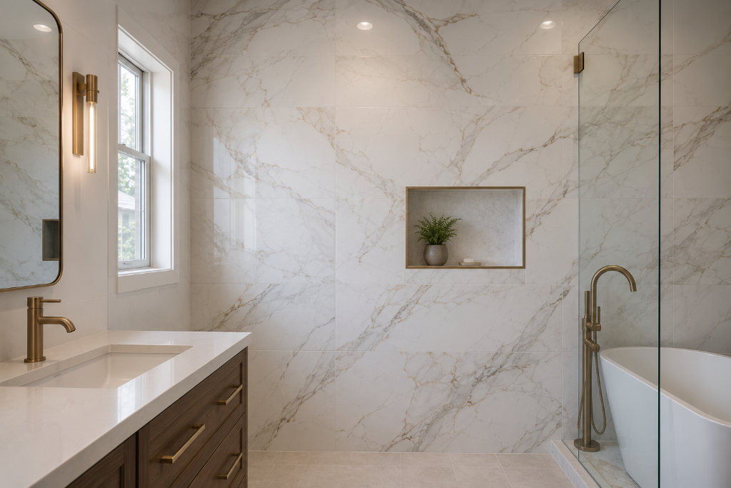 Marble Wet Room with Freestanding Tub