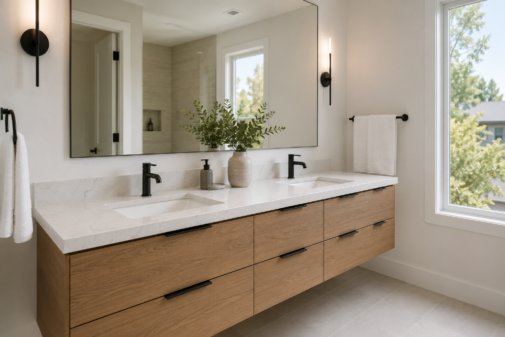 Oak Double Vanity with Black Accents