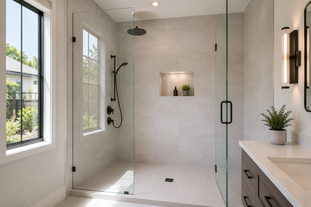 Matte-Black Walk-In Shower