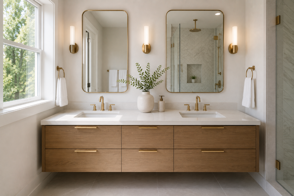 Brass-Fixtured Double Vanity