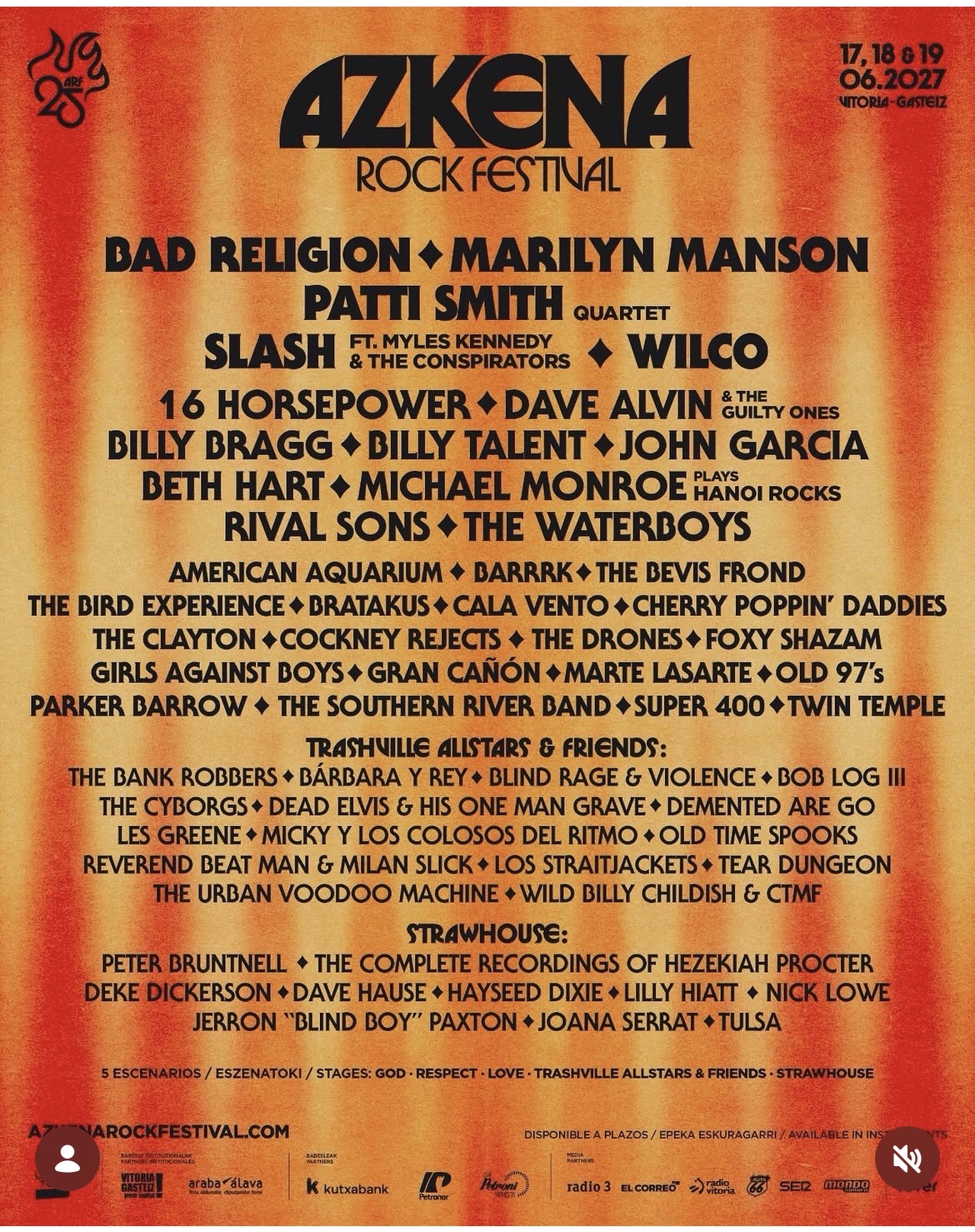Bad Religion, Patti Smith y Wilco lideran el cartel del 25 aniversario del Azkena Rock