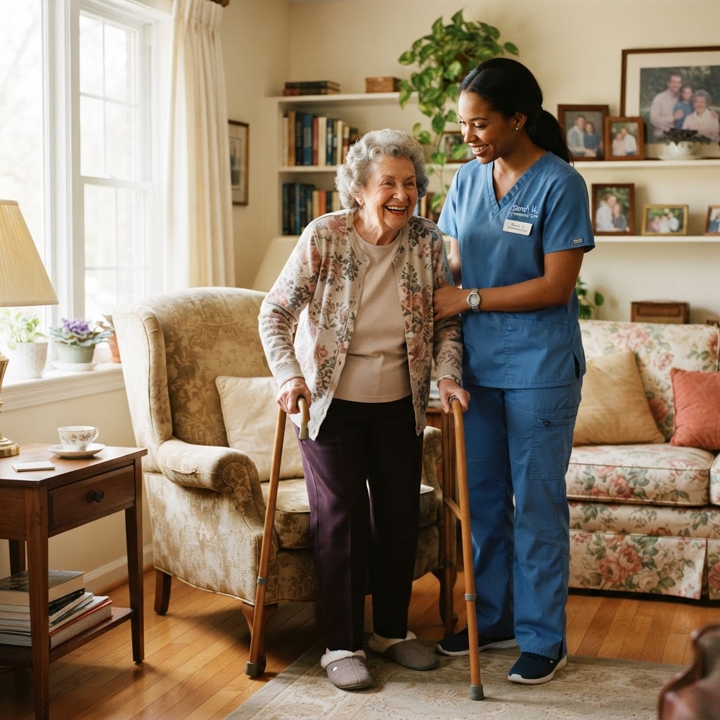 Caregiver assisting senior at home