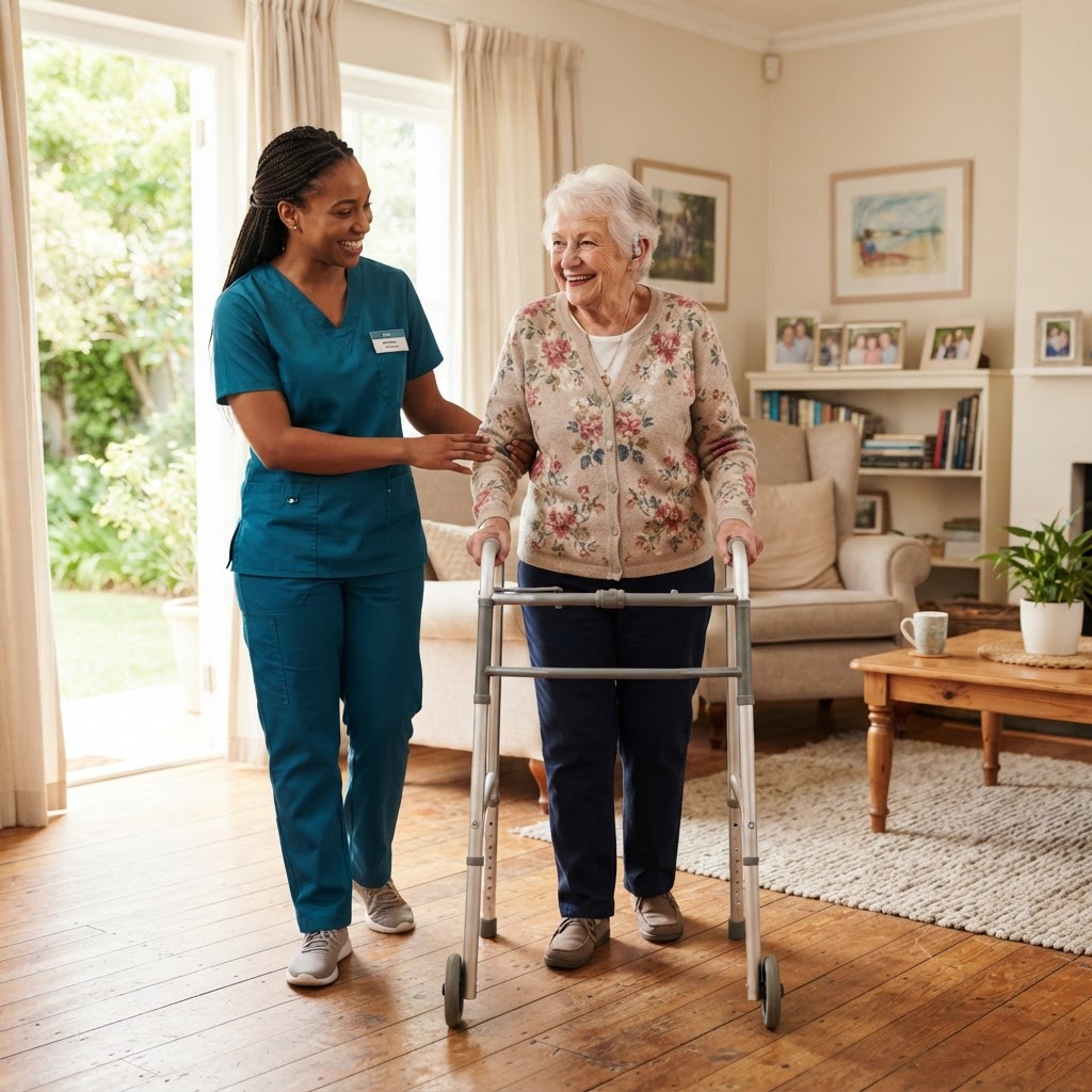 Dulla Care caregiver assisting a senior client at home