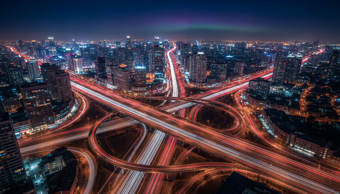 Fleet highway at night