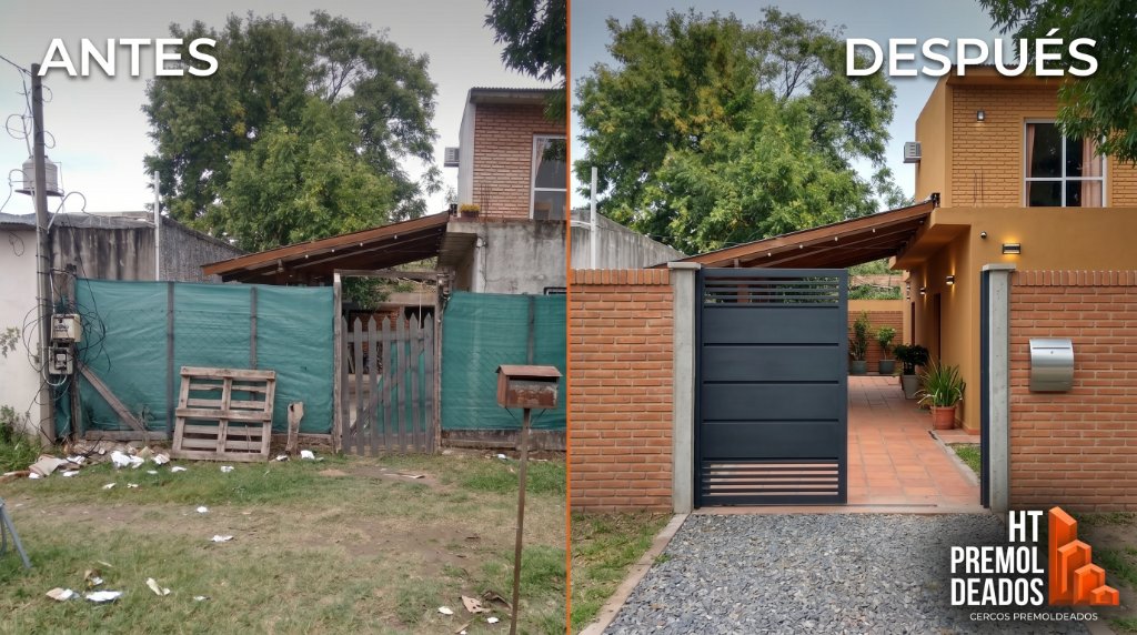 Antes y después - cerco premoldeado con portón corredizo en Buenos Aires