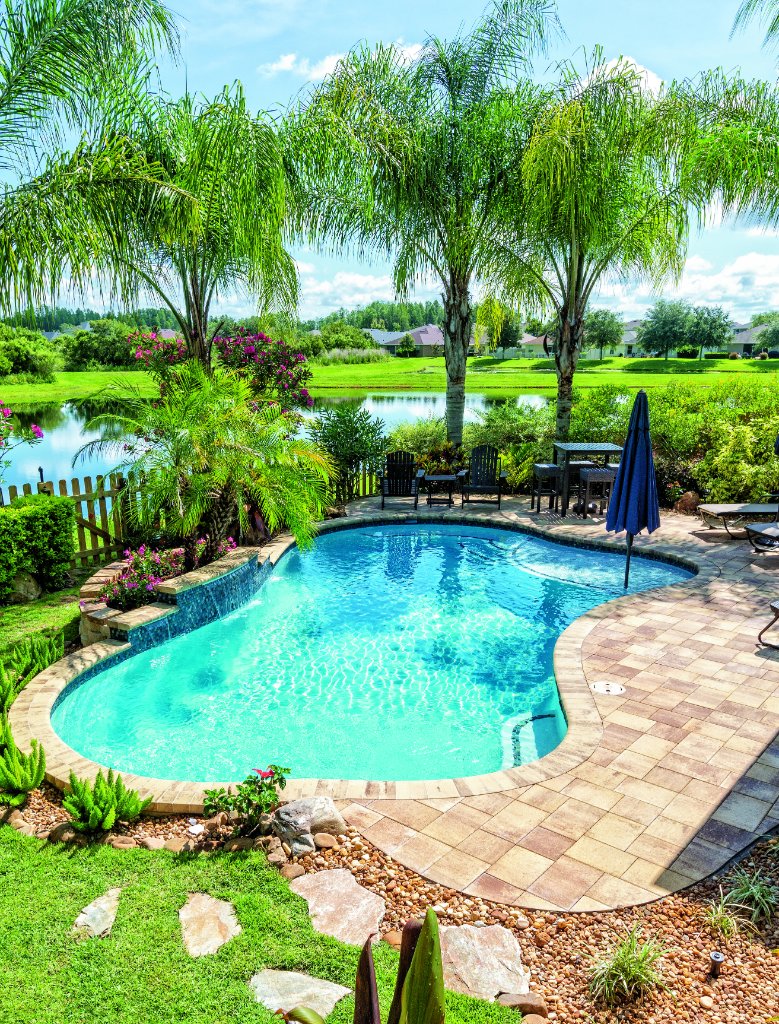 Pool with Palms & Lake View