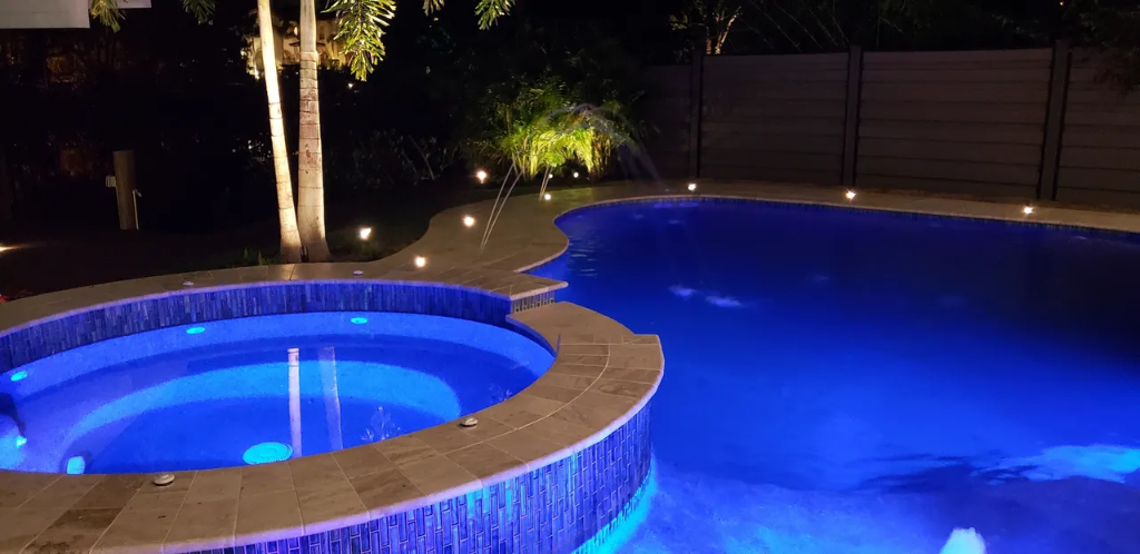 Illuminated pool at night