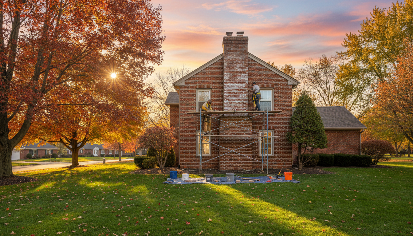 Chimney repair near me — professional masonry and chimney work on a brick home in Medina Ohio by CSIA-certified Chimney Professionals and Masonry