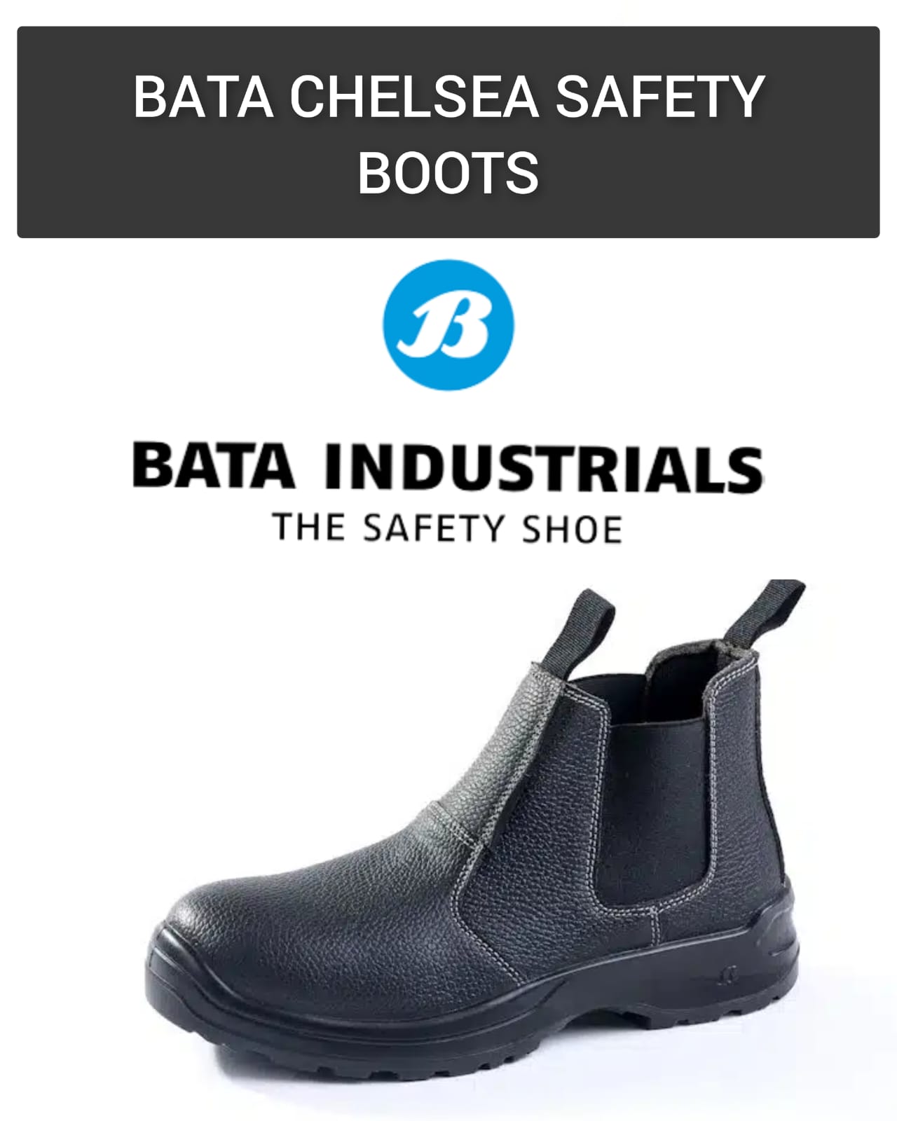 Black leather Bata Chelsea safety boot product shot