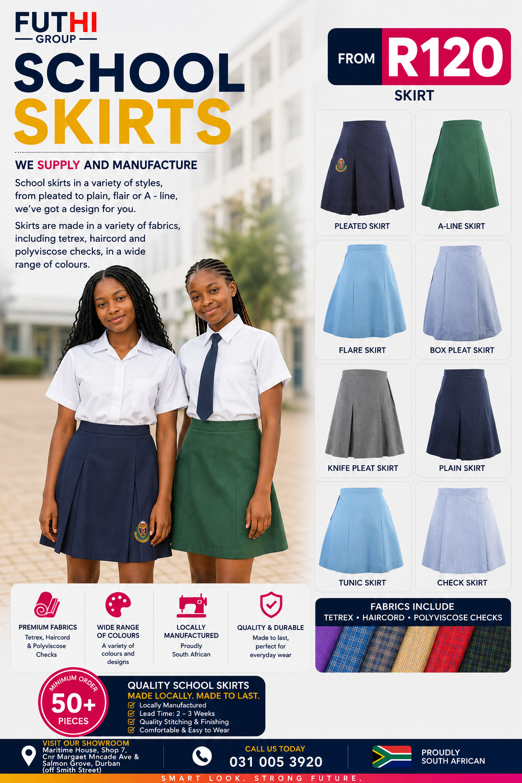 Pleated school skirt from the Futhi schoolwear range