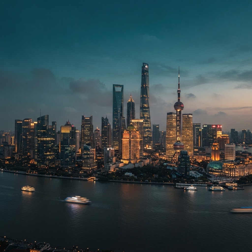 Modern Chinese city at dusk