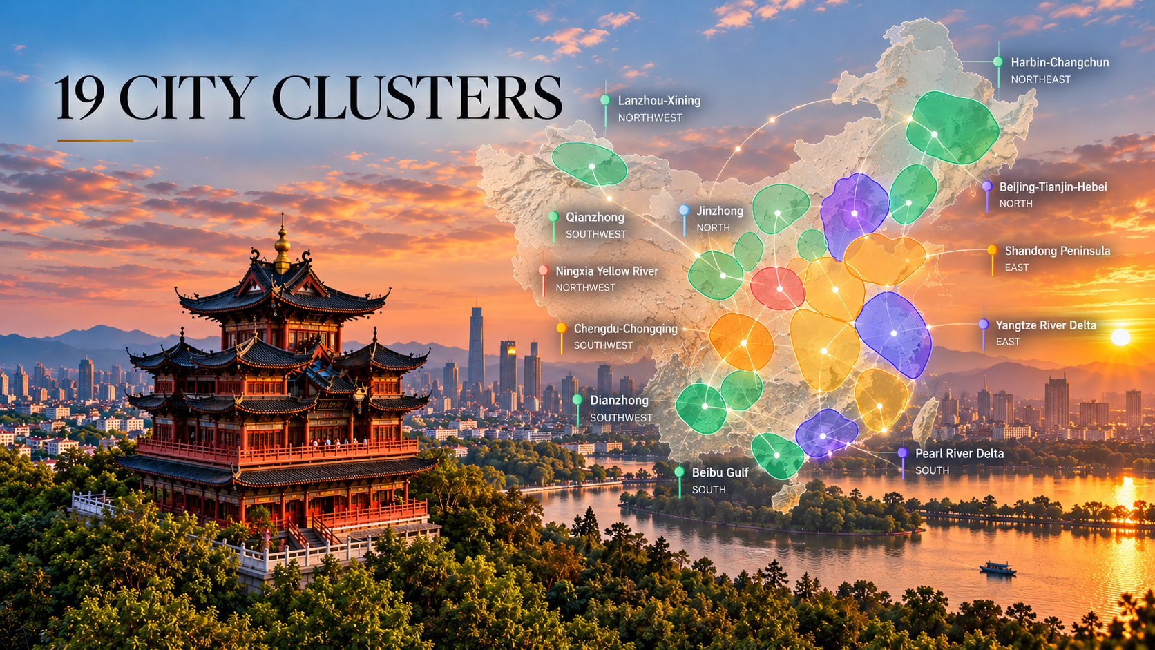 China's 19 city clusters map