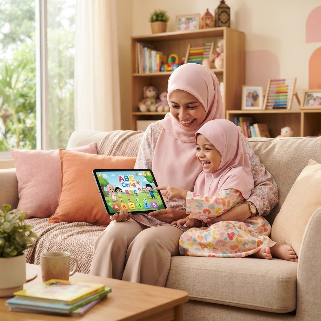 Mak dan anak perempuan belajar bersama
