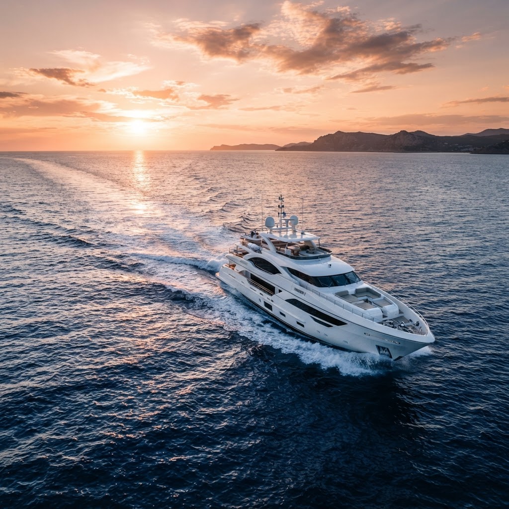 White motor yacht on calm water — MarinePulse vessel management software