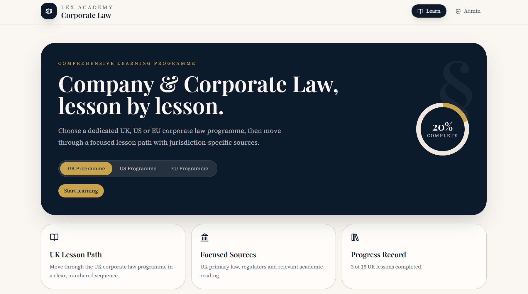 Lex Academy: Corporate Law Navigator template preview