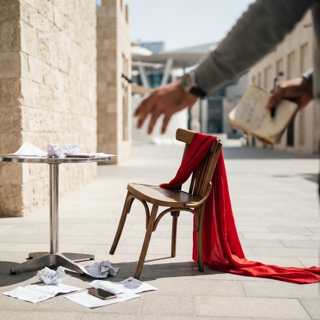 A conceptual image of prison bars over a Qatari flag.