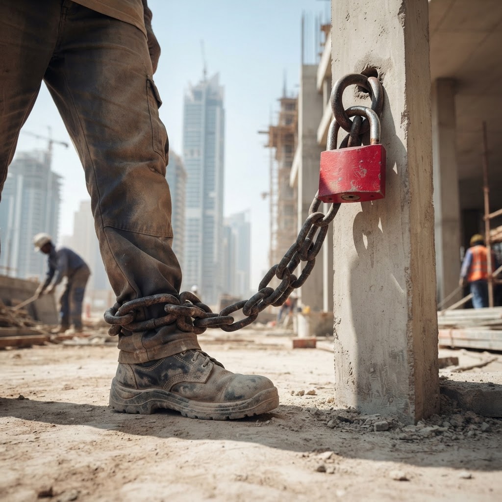Report cover regarding migrant worker rights in the Gulf