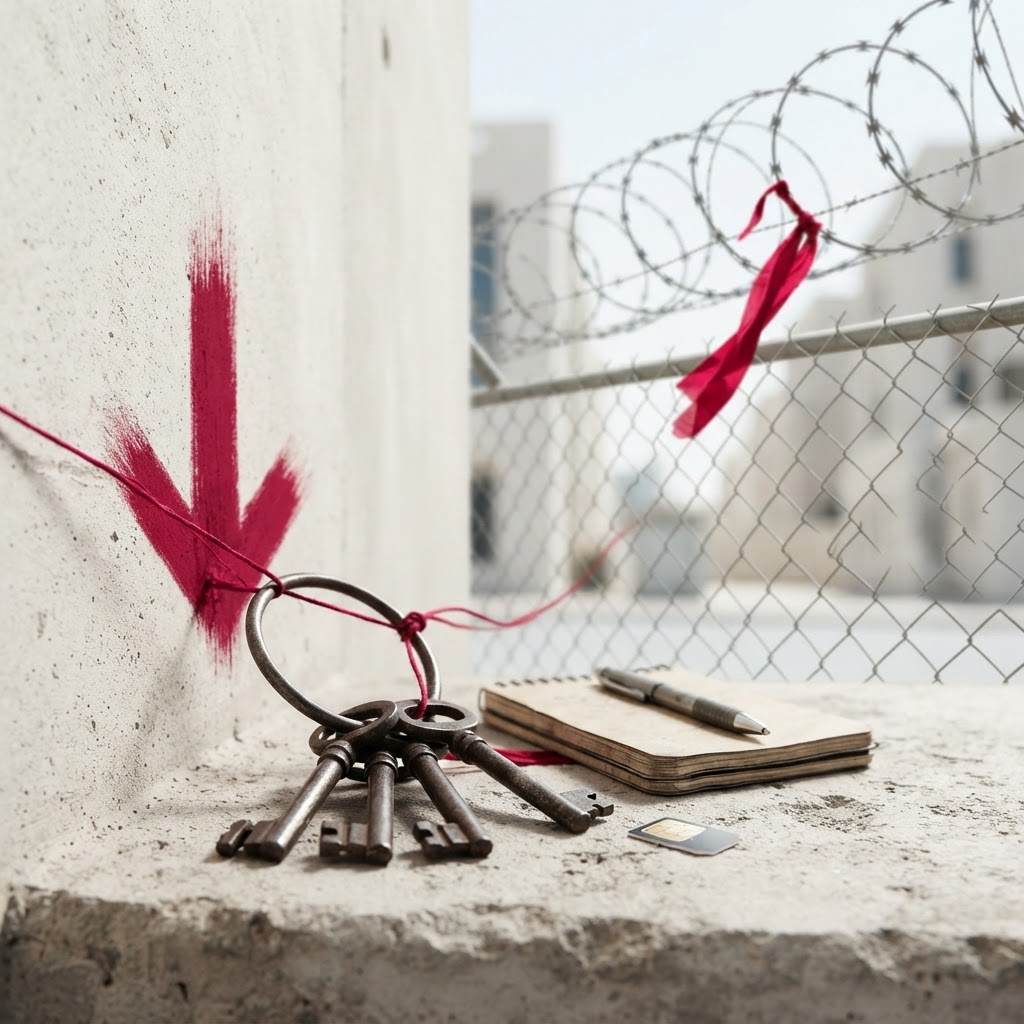 A silhouette of a person behind bars
