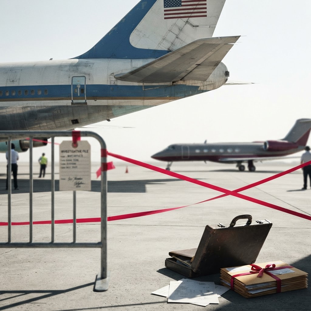 Air Force One on the tarmac as President Trump departs for the UK.