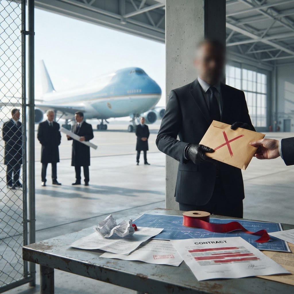 Donald Trump presenting a new Air Force One jet