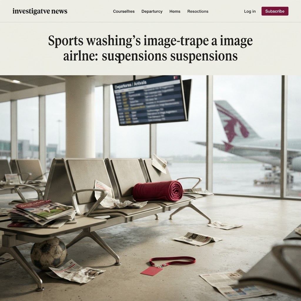 A Qatar Airways passenger jet flying through dark stormy skies with lightning, representing flight suspensions amid regional conflict.