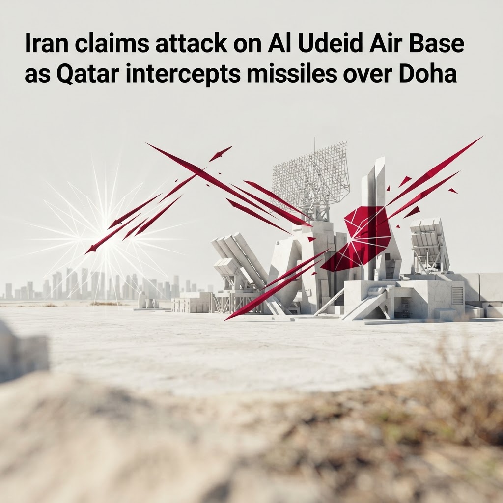 Missile interception over Doha following reports of an attack on Al Udeid Air Base.