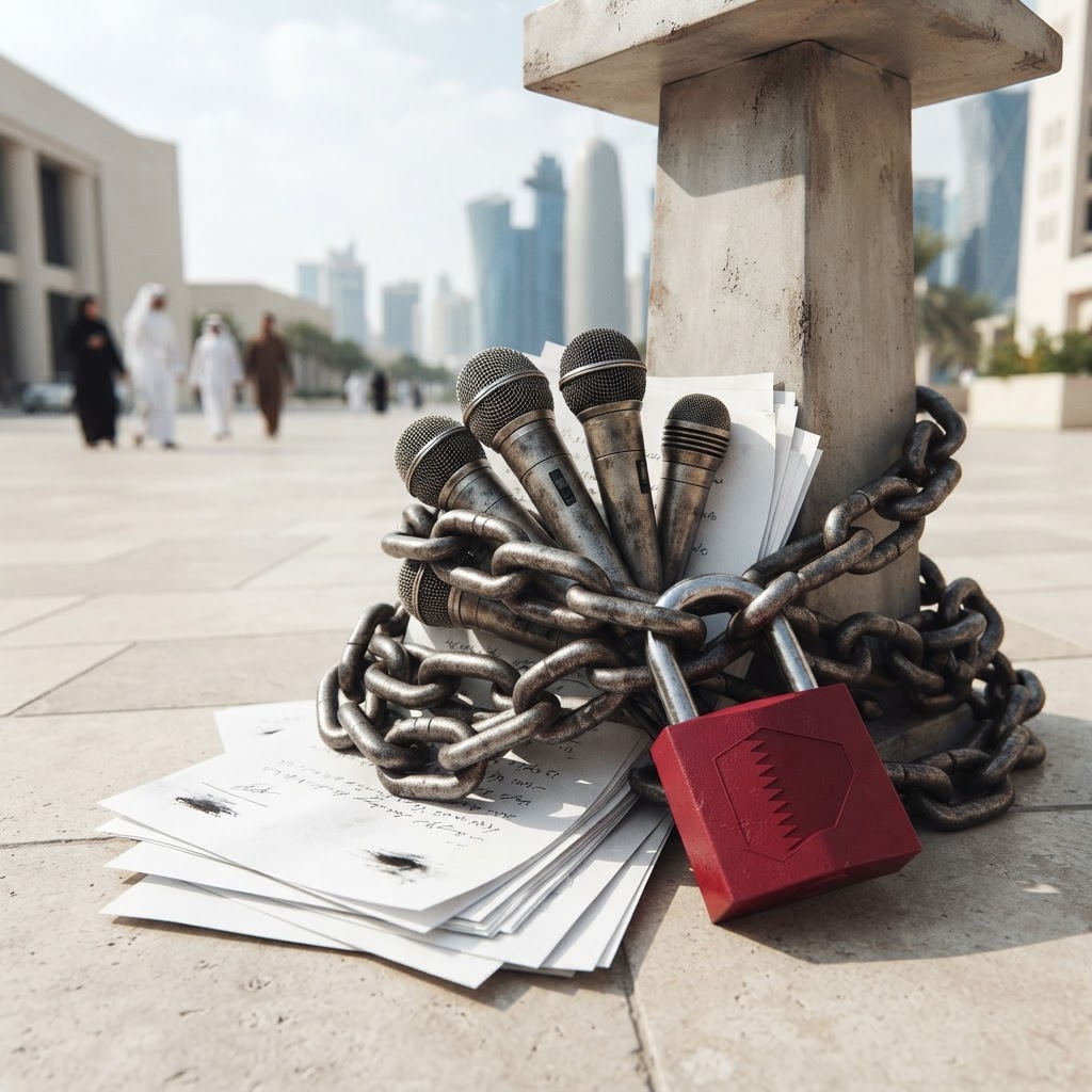 Police presence in Doha during a local demonstration.
