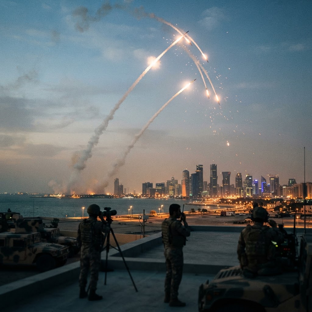 Smoke from interceptors seen above Doha
