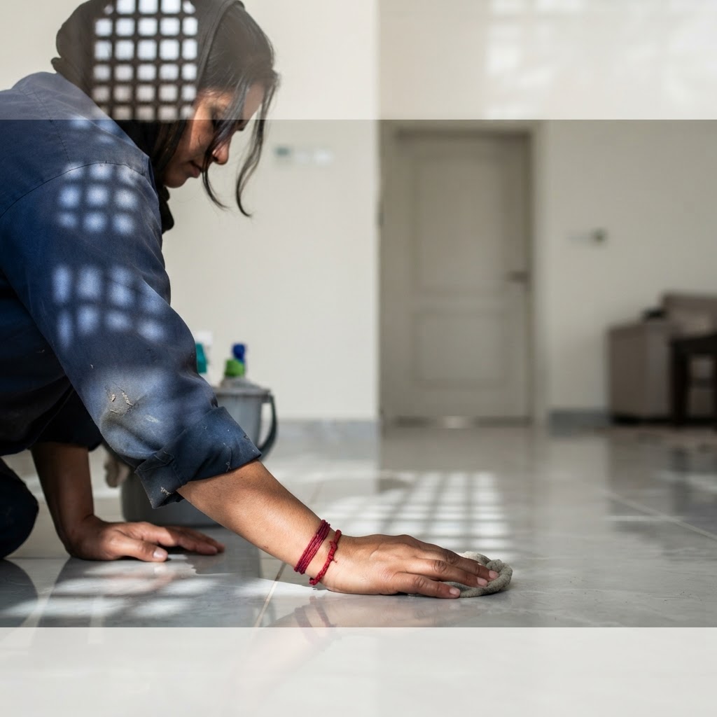 A domestic worker in a residential area of Doha