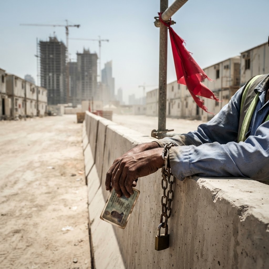 Construction workers at a site in Doha