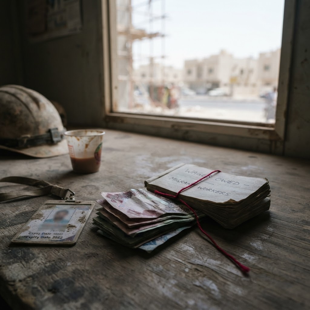 Construction workers in Doha resting during a break.