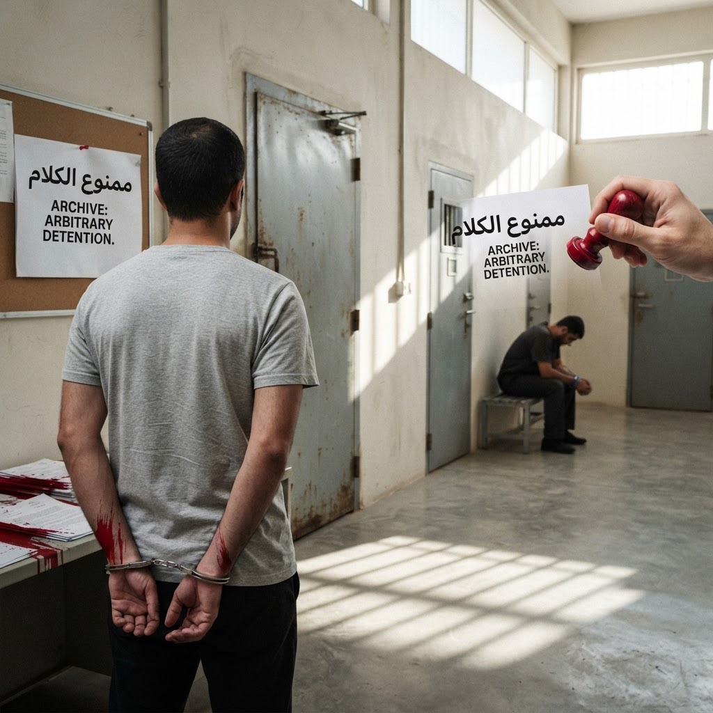 A symbolic image of a prison door in a Gulf detention center.