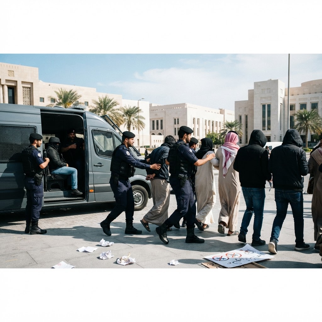 A police vehicle on a street in Doha.