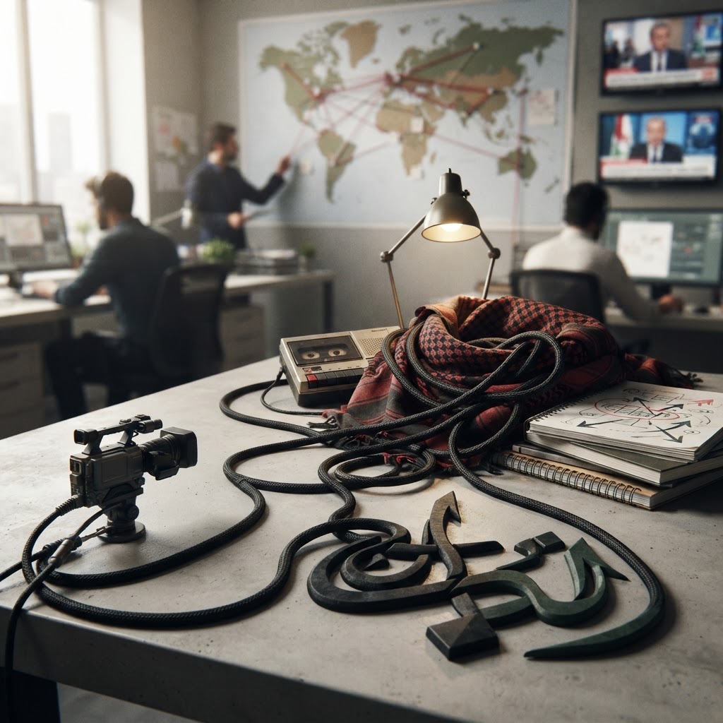 Al Jazeera logo and broadcast equipment
