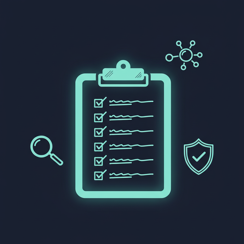 Visual representation of the 16-point pre-purchase and post-delivery checklist for evaluating a peptide source.