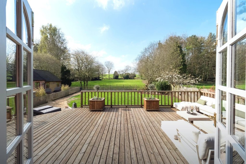 Outdoor deck and private garden at The Croft, Staffordshire