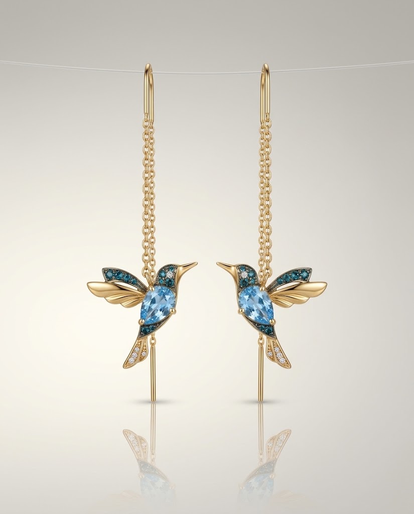 Boucles d'Oreilles Colibri Bleu