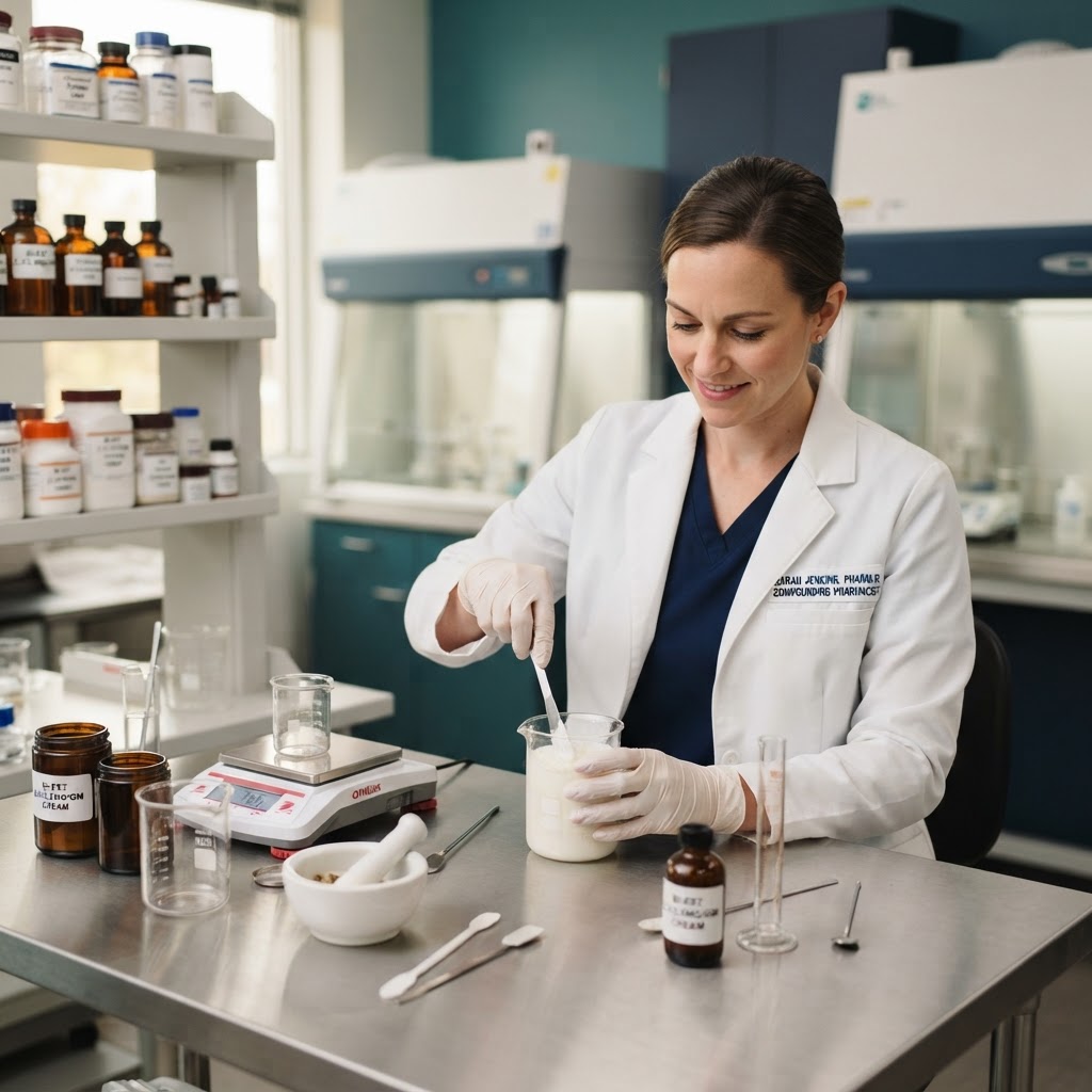 Center Pharmacy compounding lab preparing custom bioidentical hormones