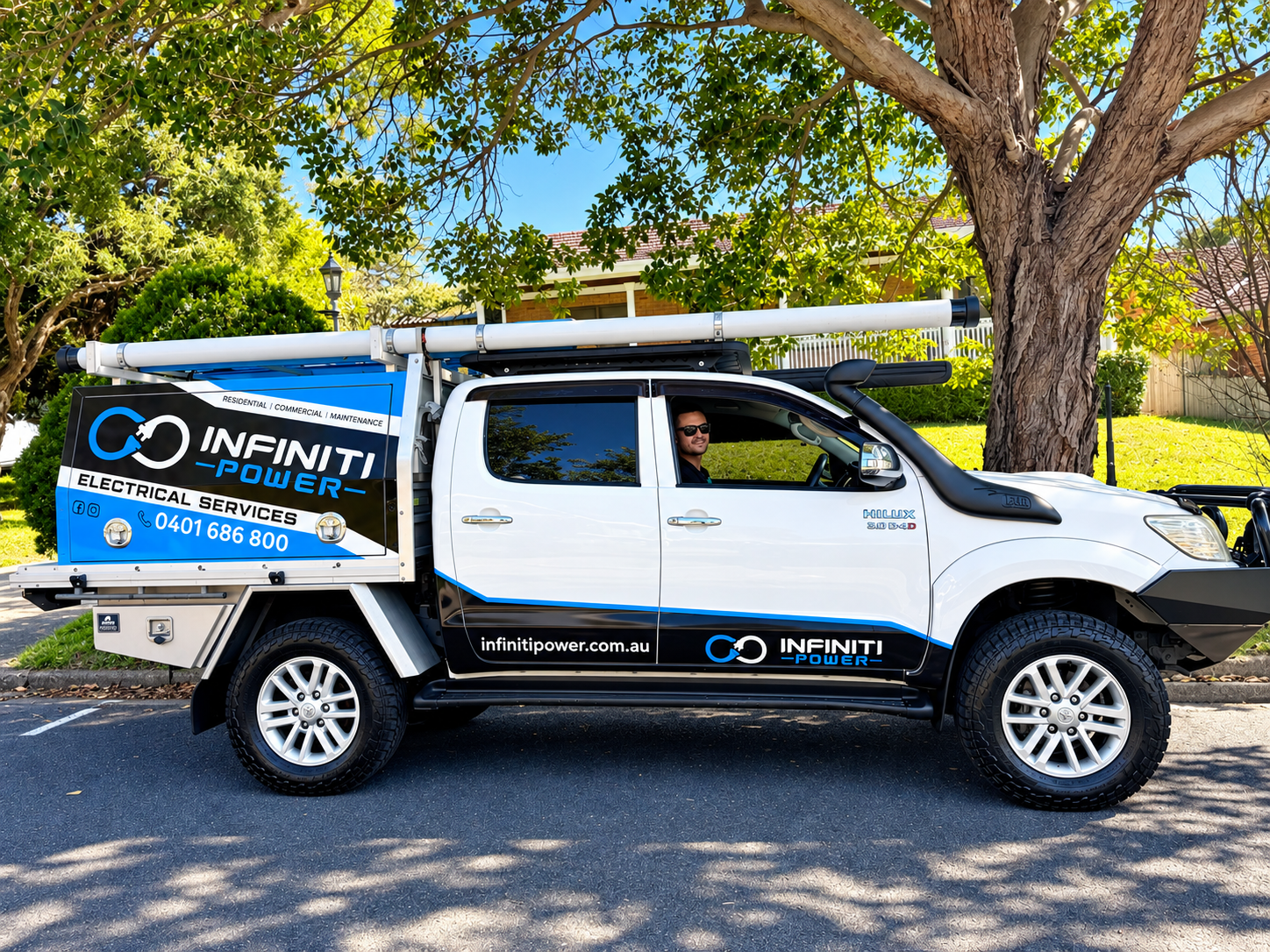 Infiniti Power branded service truck across Sydney