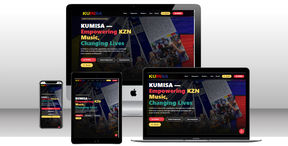 KUMISA website responsive across desktop, tablet and mobile devices