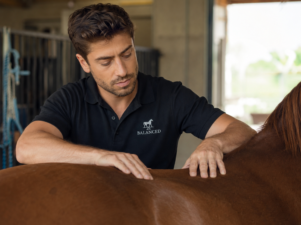 Rémy Gomez en situation d'analyse du dos d'un cheval