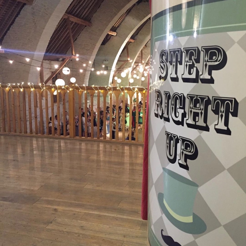 LD Photobooths Step Right Up photobooth hire at a large party venue in Hampshire with festoon lighting