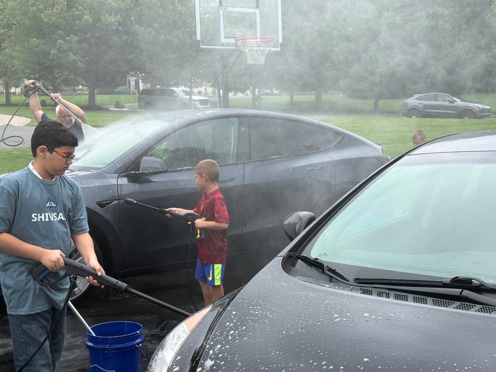 Pressure washing the Tesla