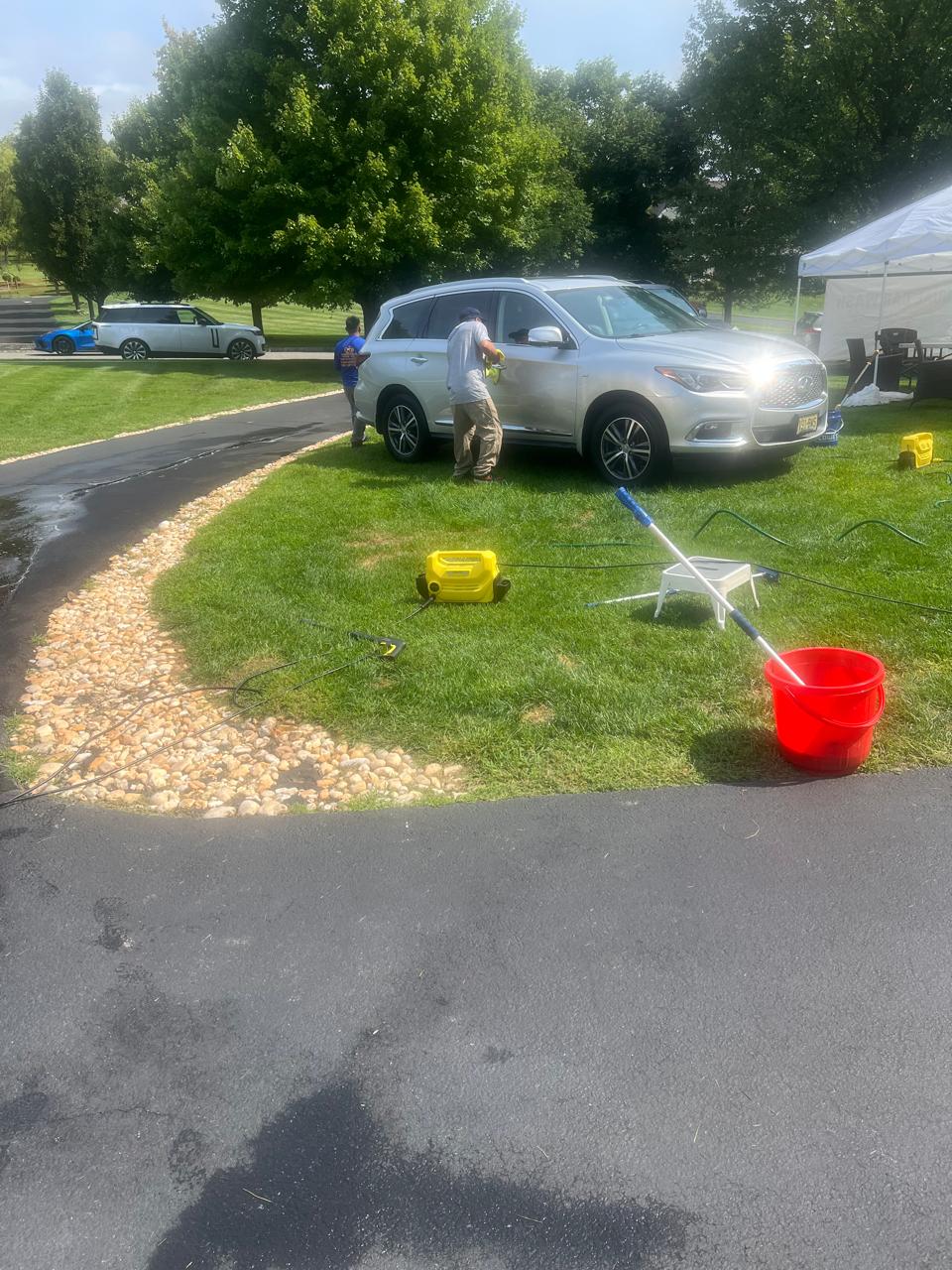 Washing the silver SUV
