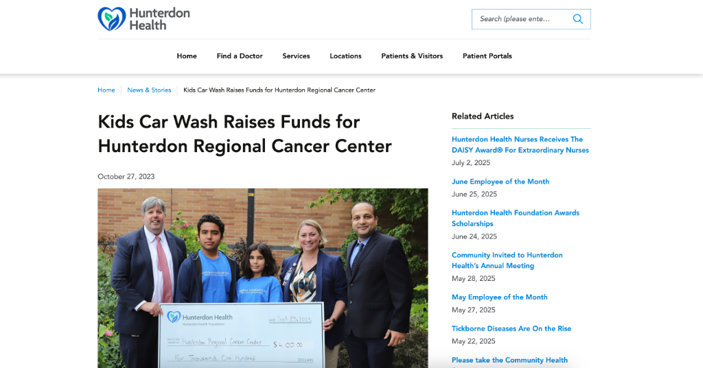 Hunterdon Health – Kids Car Wash Raises Funds for Hunterdon Regional Cancer Center