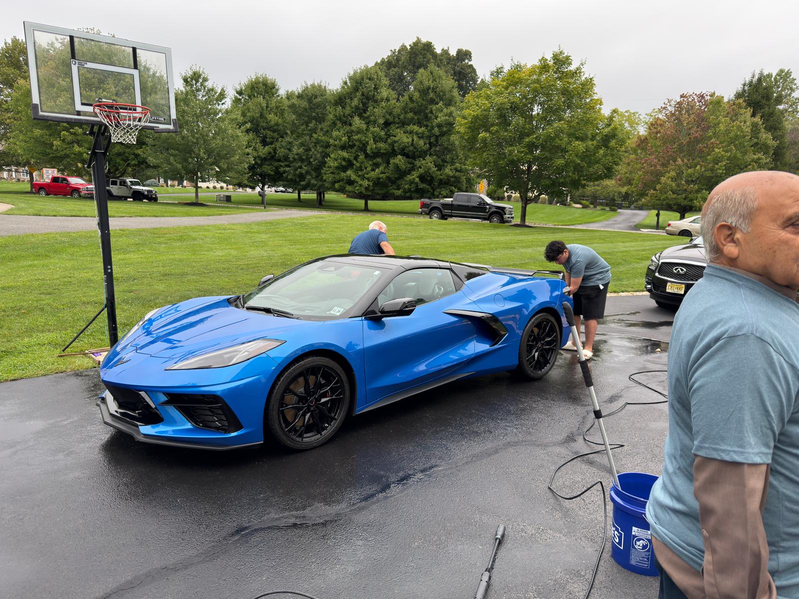 Washing a Blue Corvette