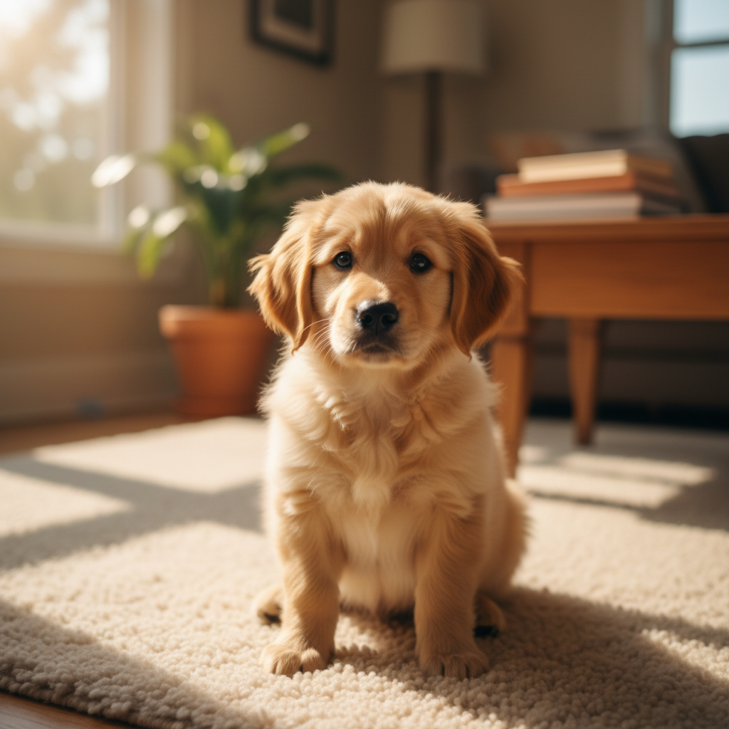 Biscuit, a golden retriever puppy at 12 weeks old
