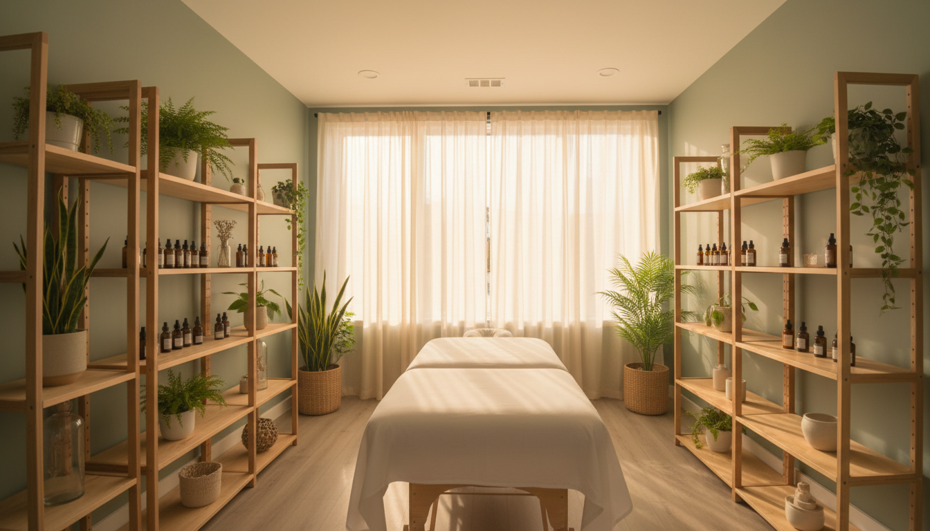 Serene holistic wellness studio at Companion Health Oasis in Saskatoon with natural light and calming decor